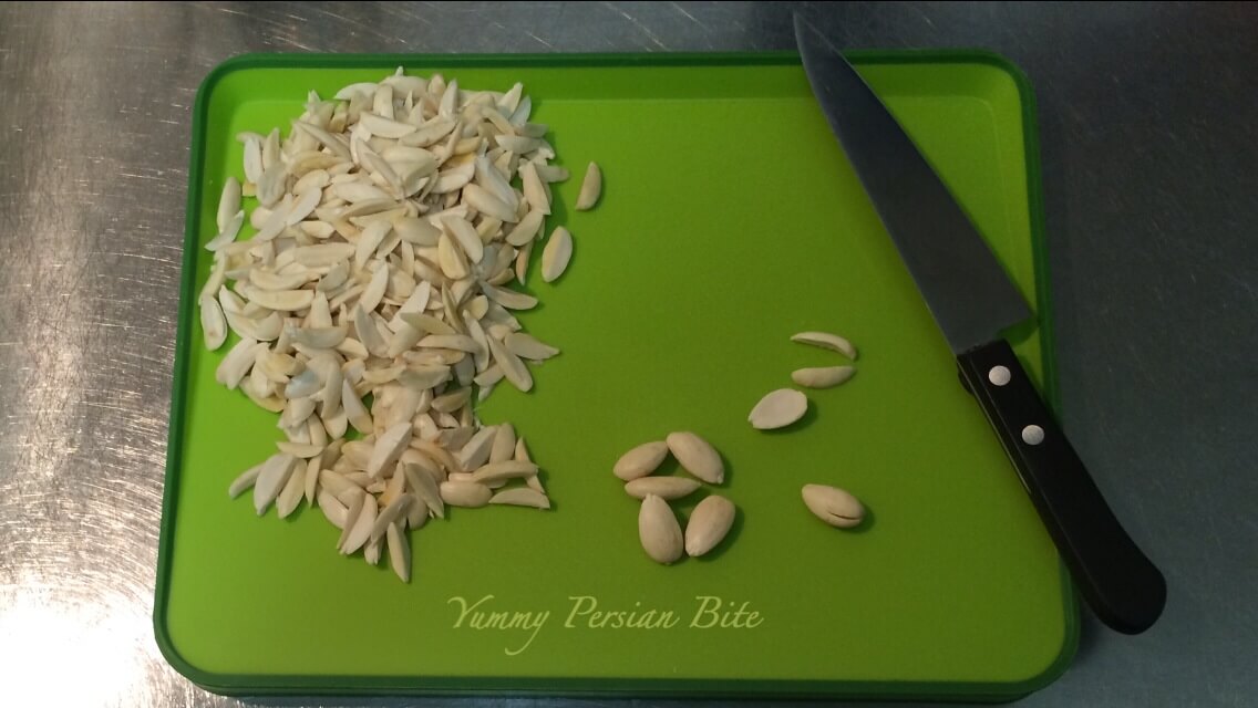 Chopping Board with slivered almonds